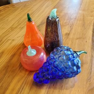 Mid-Century Modern HandBlown Italian Glass Fruit Set Grapes,Pear,Tomato,Eggplant